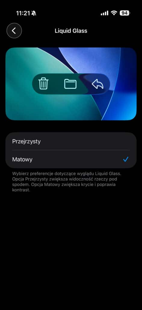 Ios 26.1 liquid glass zmiana