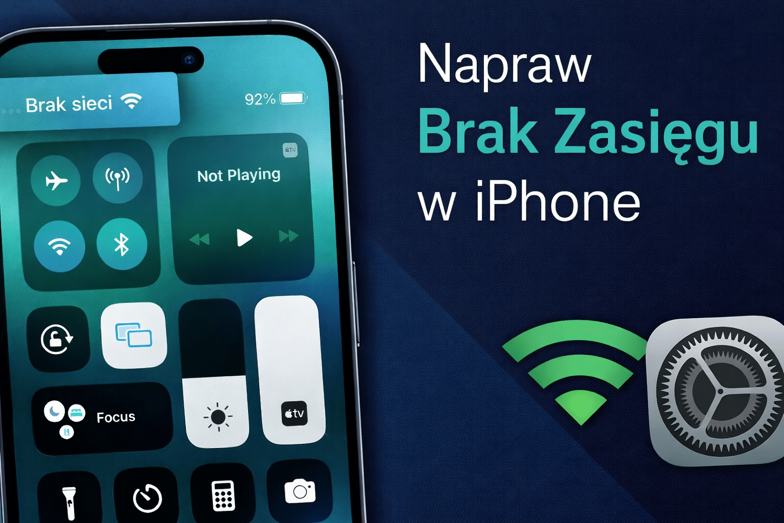 iPhone pokazujący komunikat brak zasięgu i brak kresek sygnału