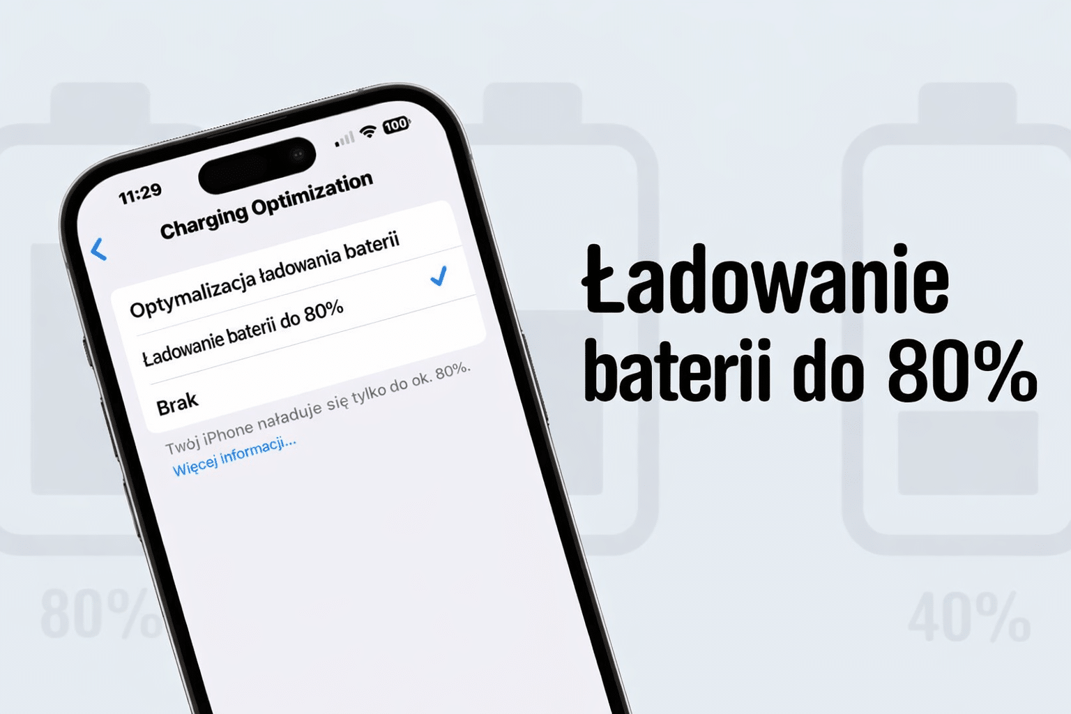 ustawienia iPhone limit ładowania baterii 80 procent