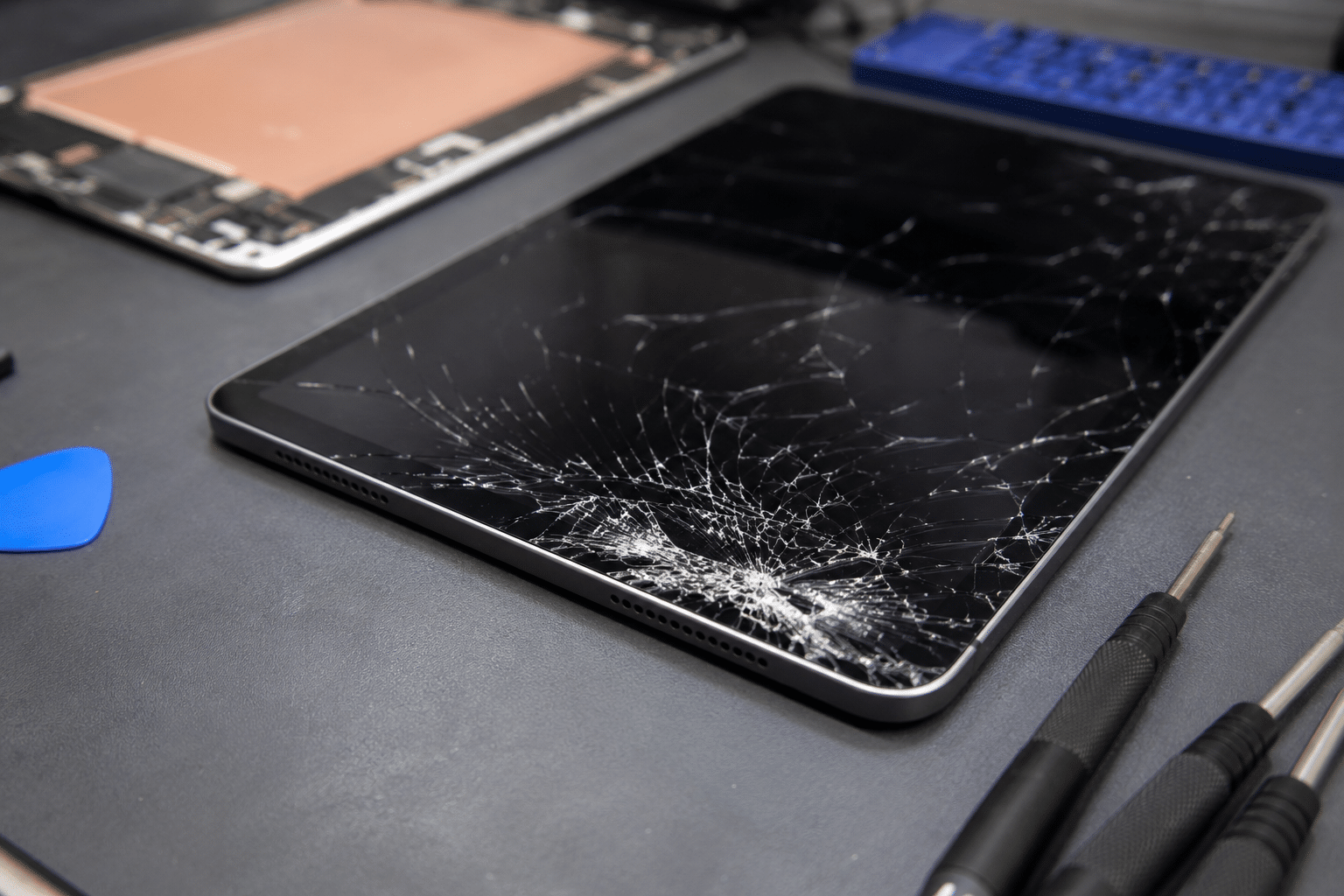Zbity ekran iPad Pro przygotowany do profesjonalnej wymiany wyświetlacza w serwisie iDoctor